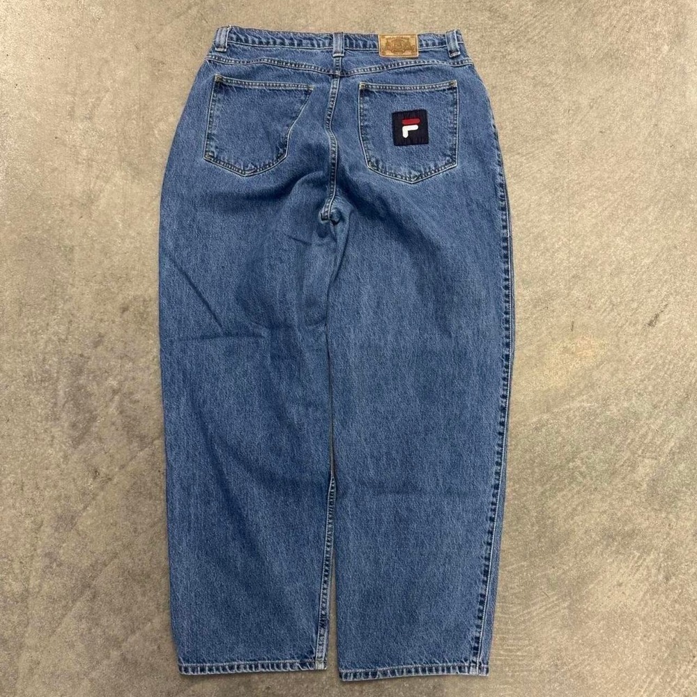 Vintage Men's Fila Jeans Baggy Embroidered Y2K Skater Retro Denim Fit 34x32